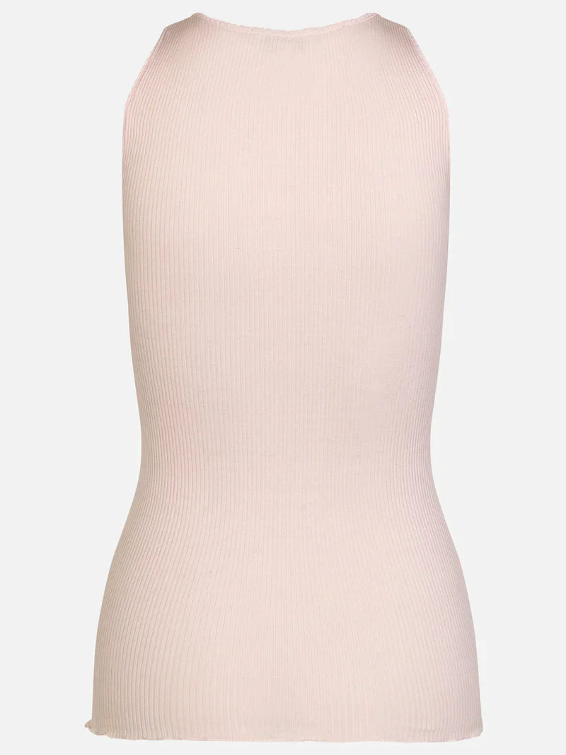 Camisole col V côtelé soie et coton