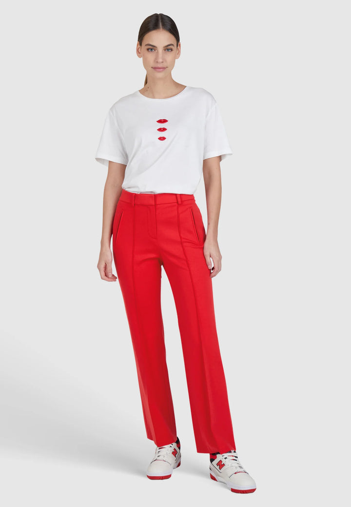 Pantalon droit extensible rouge