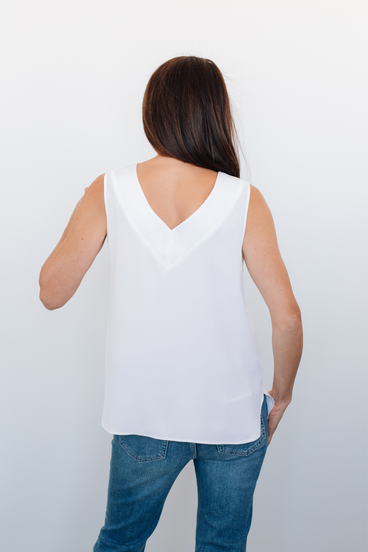 Blouse sans manches réversible avec bande satin  - Blanc