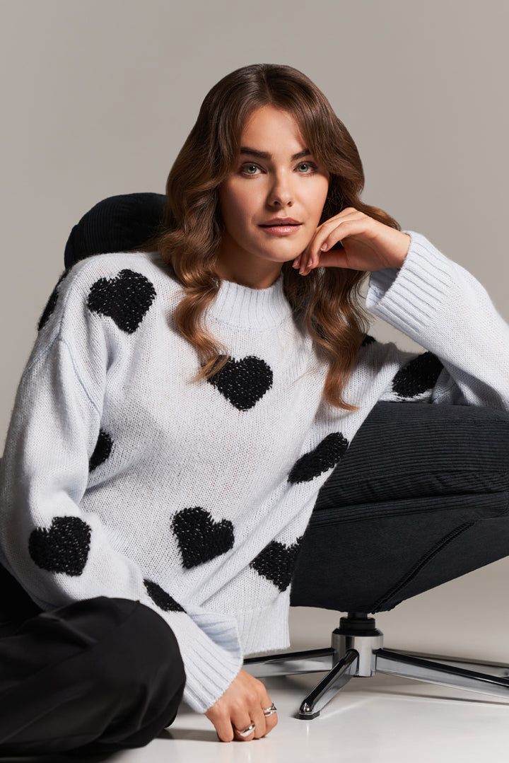 Pull laine et cachemire avec motif coeurs