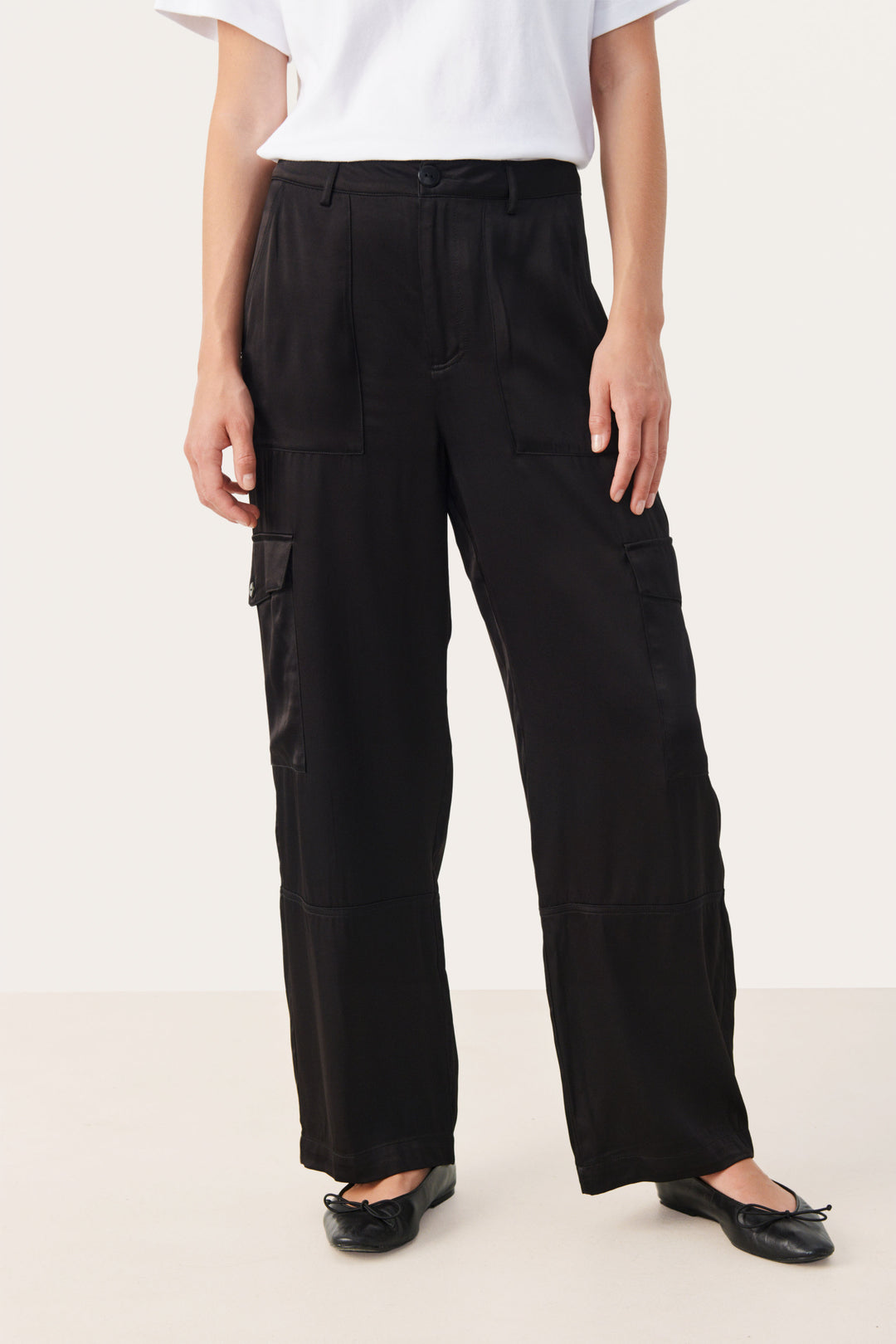 Pantalon satin ample cargo