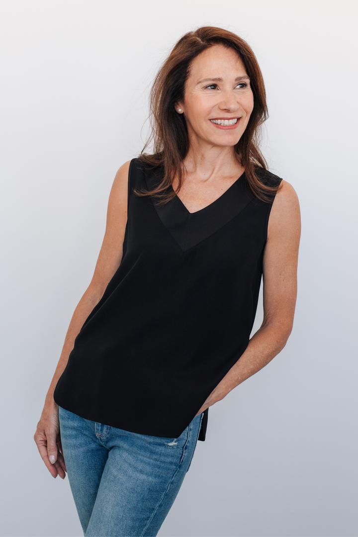 Blouse sans manches réversible avec bande satin - Noir