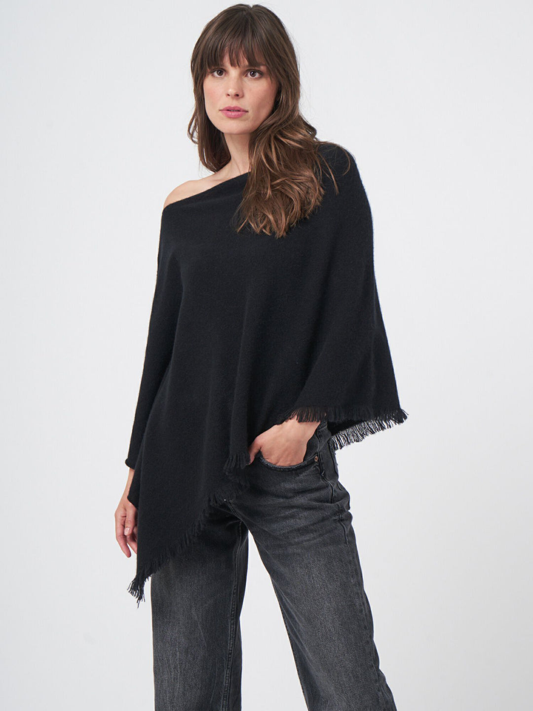 Poncho en cachemire avec franges