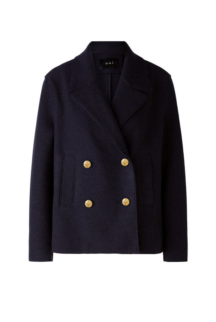 Manteau caban court laine bouillie marine