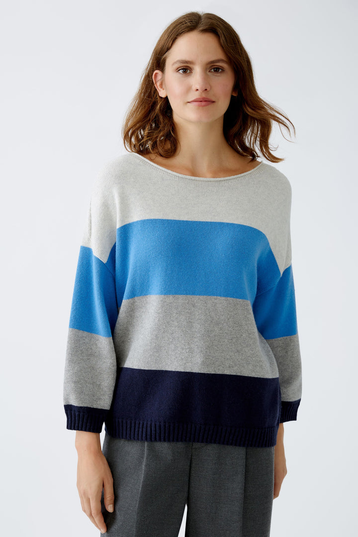 Pull rayures larges bleues et grises