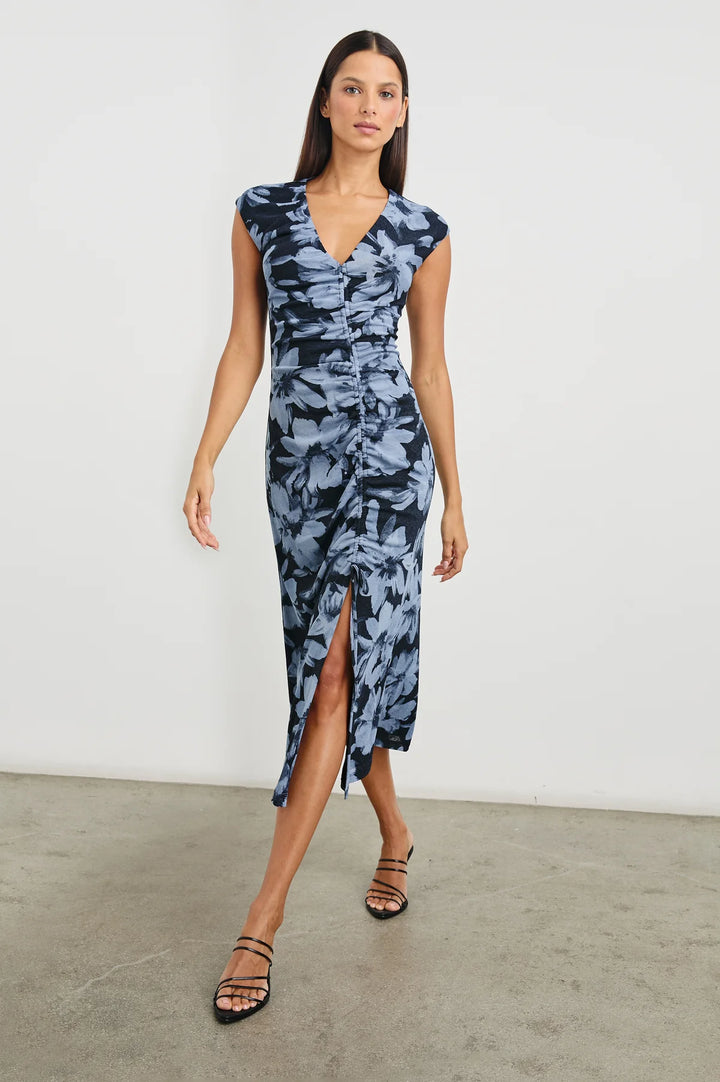 Robe midi fleurie froncée Auren