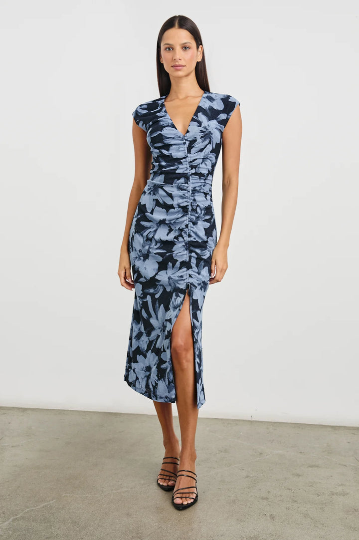 Robe midi fleurie froncée Auren