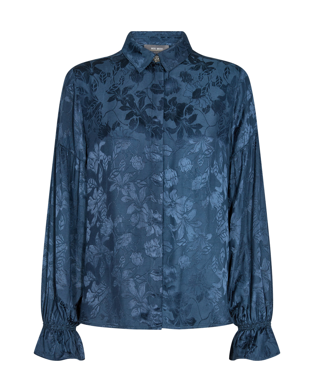 Blouse satinée fleurie en ton sur ton