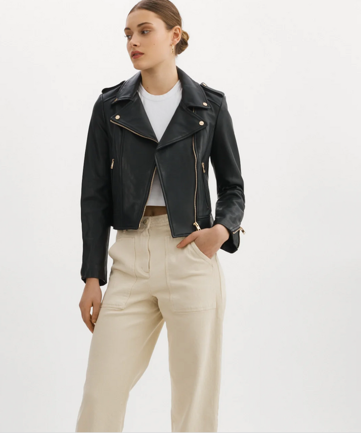 Veste en cuir noir style moto Donna