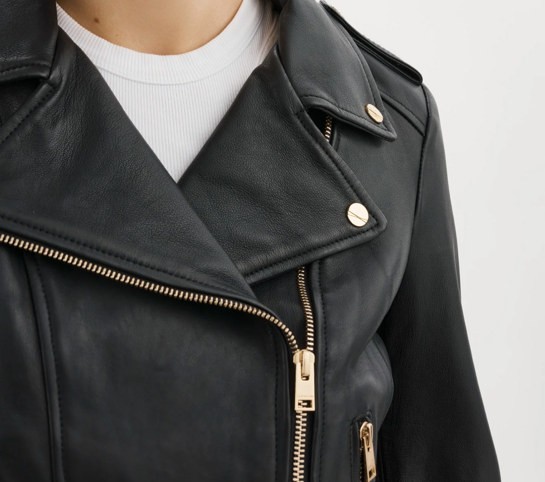 Veste en cuir noir style moto Donna