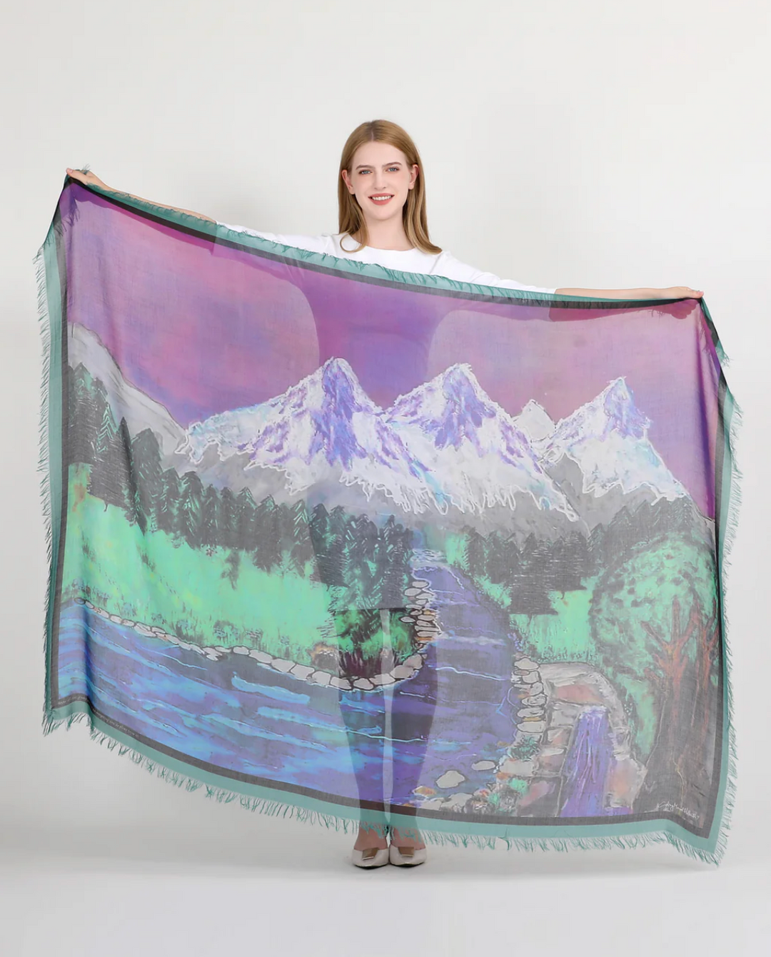 Foulard Les Montagnes en soie et modal