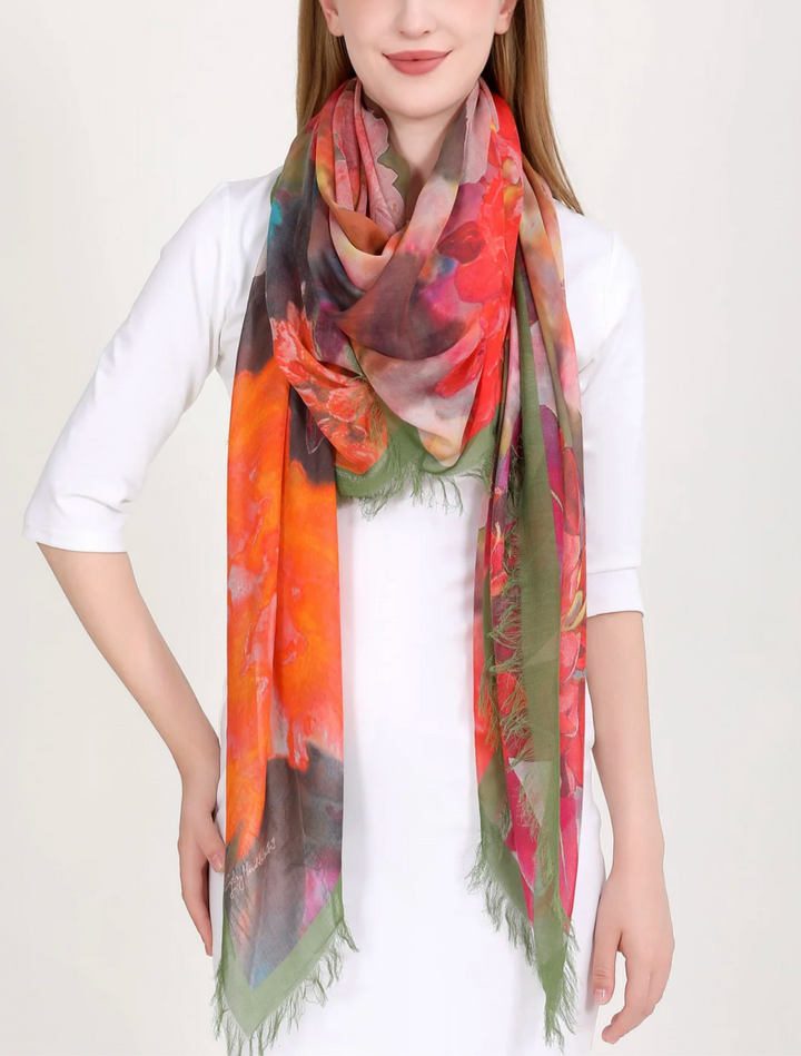 Foulard Les Épices orangées en soie et modal