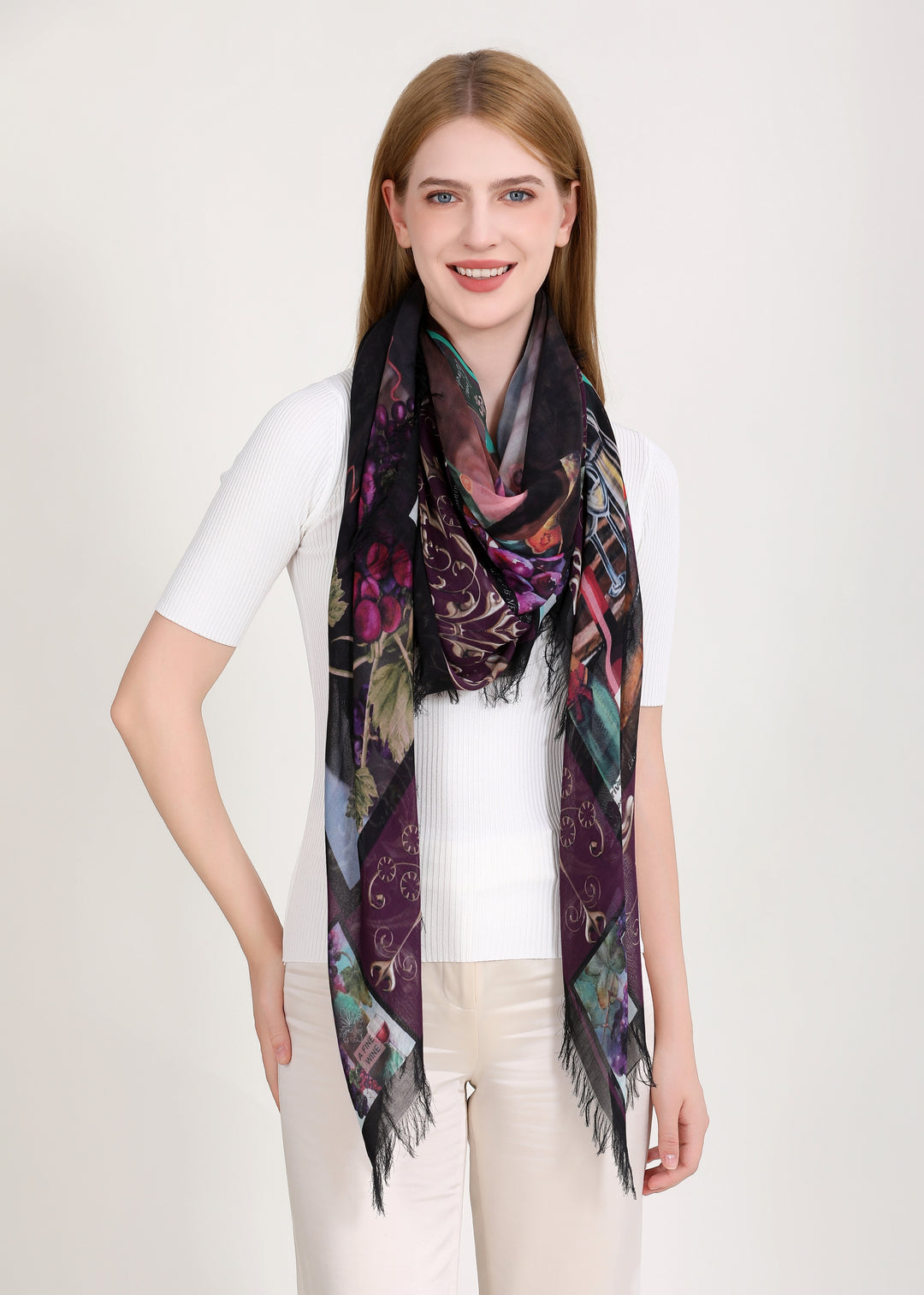 Foulard Le Bon Vin en soie et modal