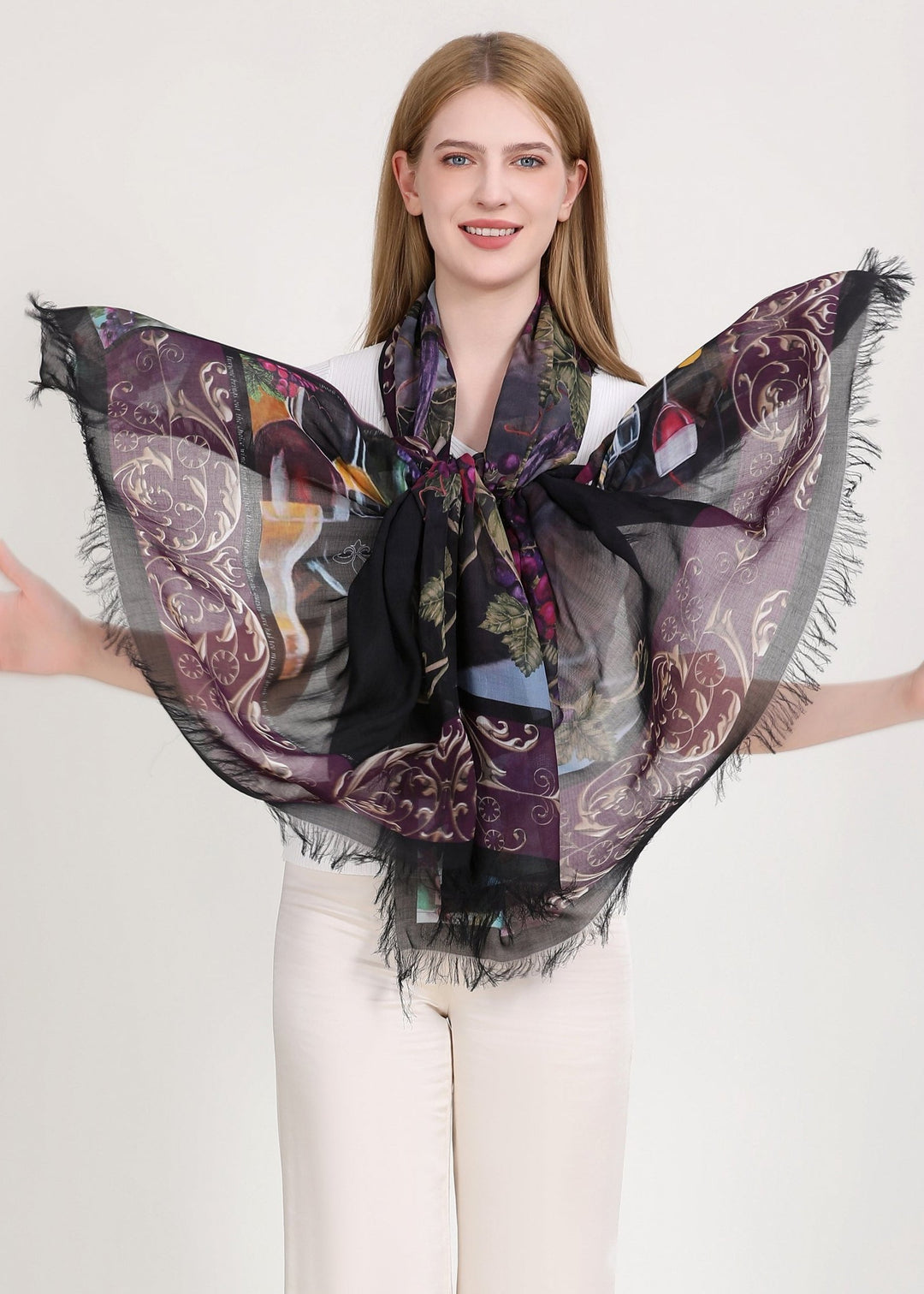 Foulard Le Bon Vin en soie et modal