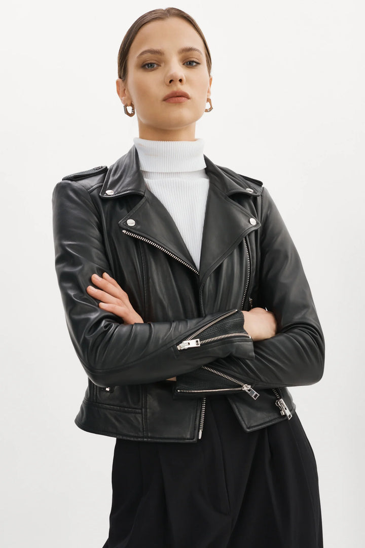 Veste en cuir noir style moto Donna