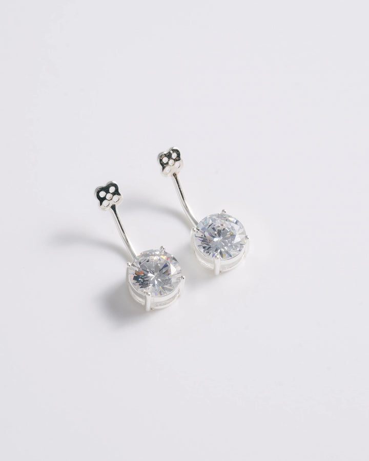 Boucles d'oreilles cristal solitaire et perle - Argent