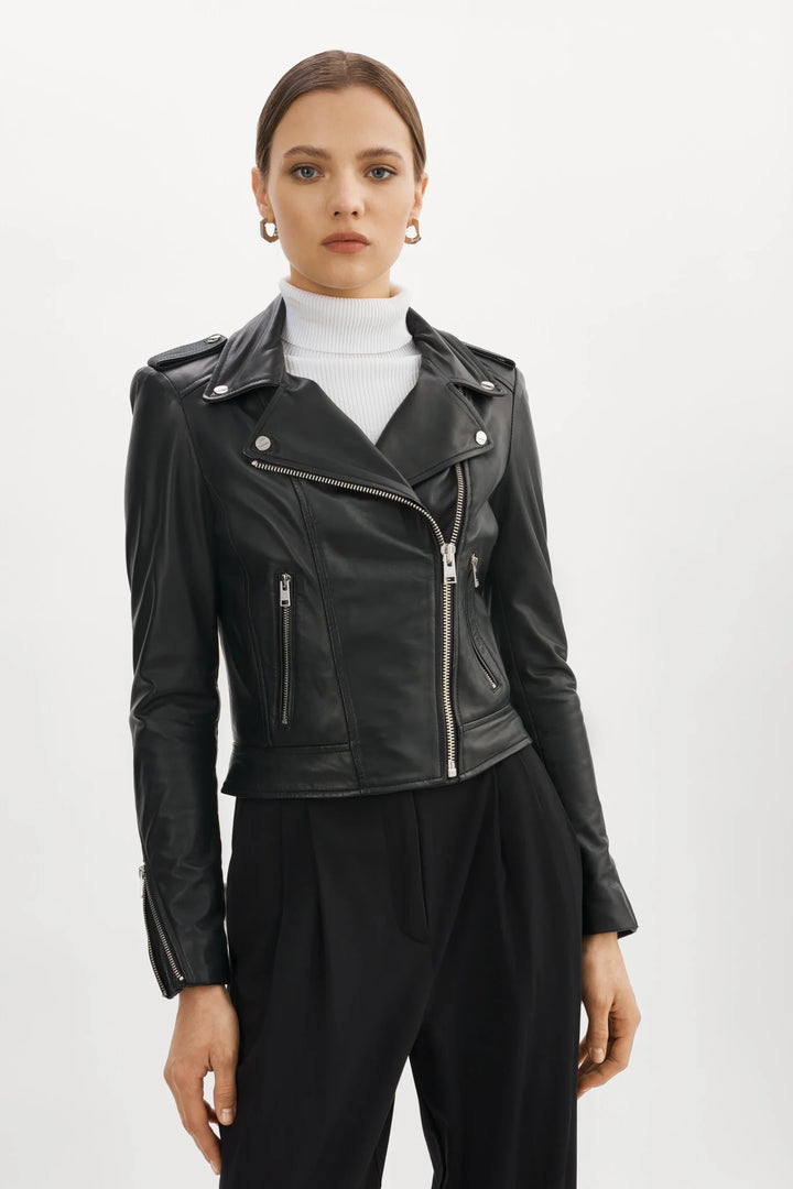 Veste en cuir noir style moto Donna