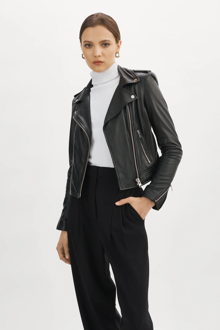 Veste en cuir noir style moto Donna