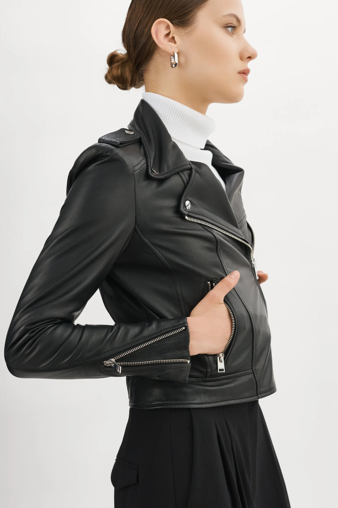 Veste en cuir noir style moto Donna