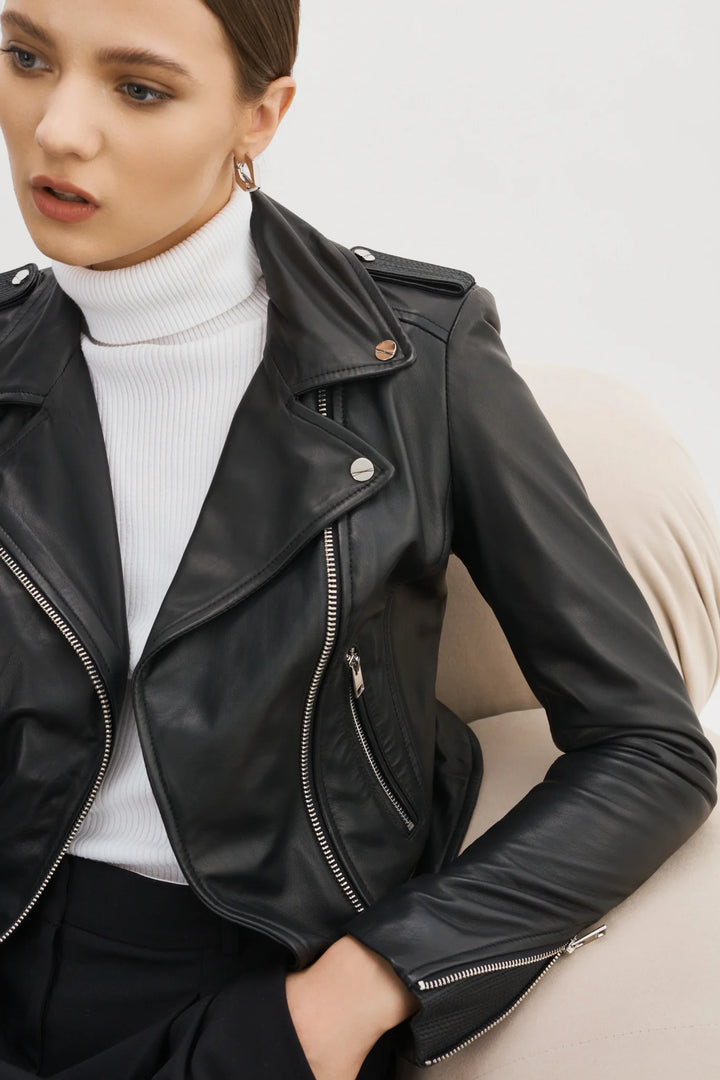 Veste en cuir noir style moto Donna