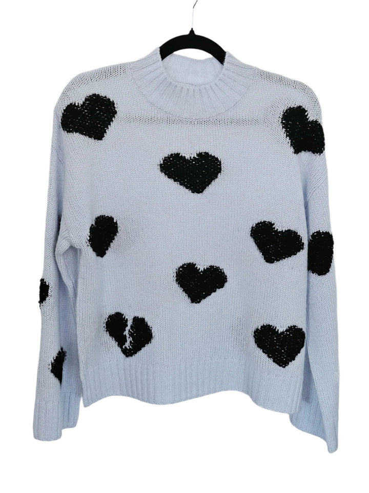 Pull laine et cachemire avec motif coeurs