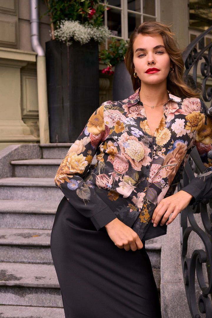 Blouse en soie motif floral