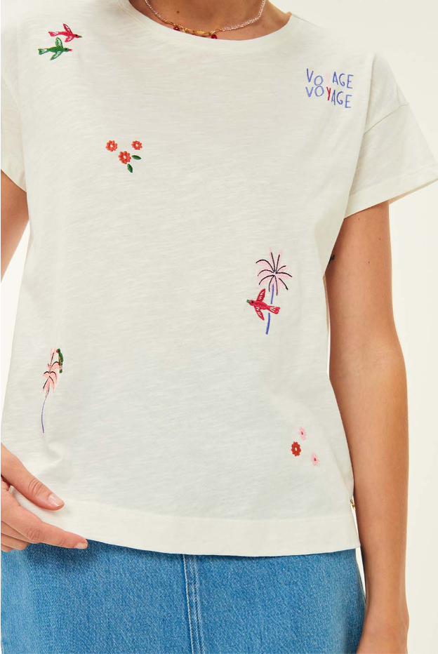 T-shirt broderie oiseaux Joris