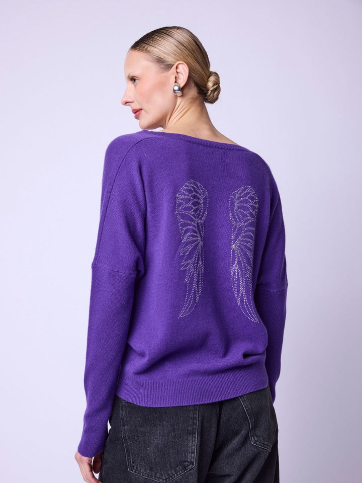 Pull mauve avec motif d'ailes Aurola