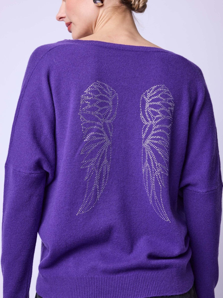 Pull mauve avec motif d'ailes Aurola