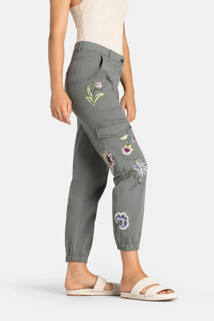 Pantalon cargo avec broderie fleurs