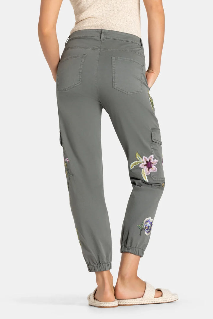 Pantalon cargo avec broderie fleurs