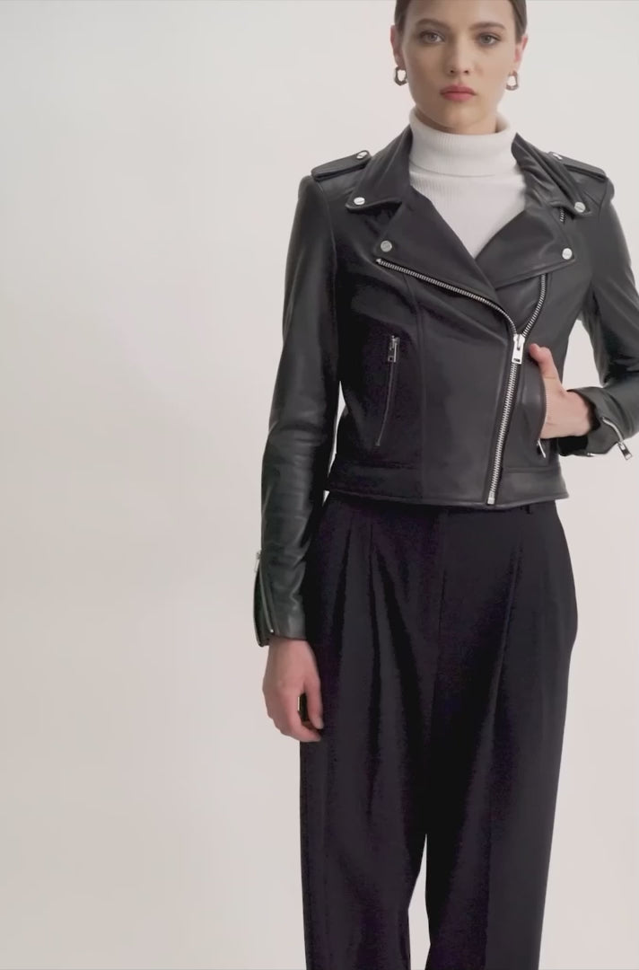 Veste en cuir noir style moto Donna