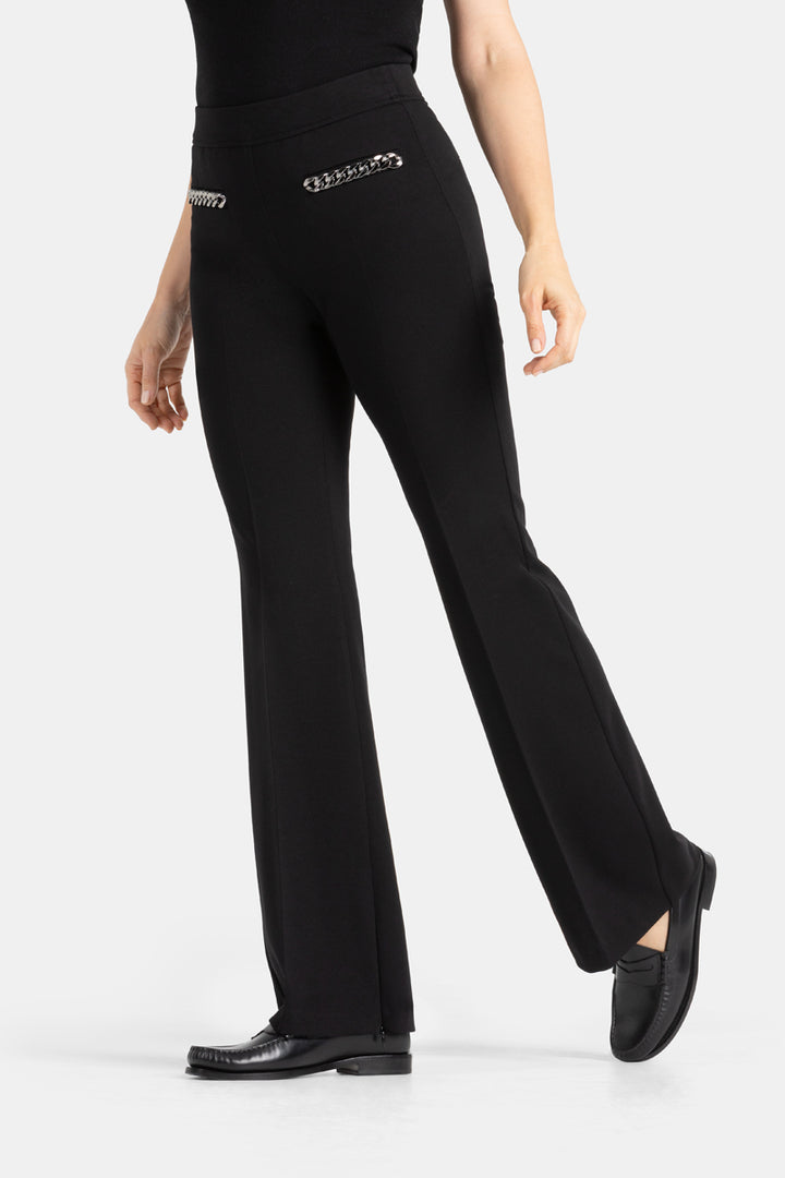 Pantalon extensible avec boutons et jambe évasée - Francis - Noir